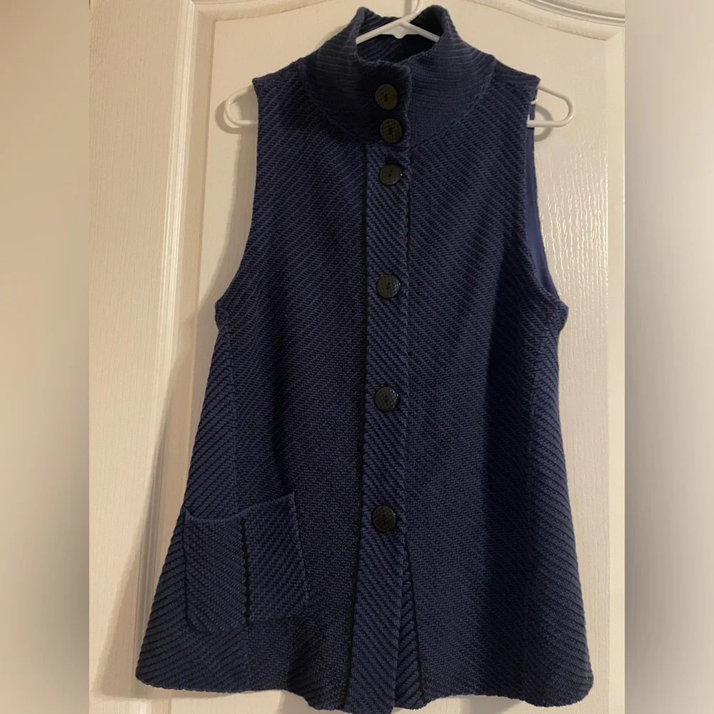 Habitat Clothes To Live In Navy Blue Cotton Knit Button Front Funnel Neck Vest S